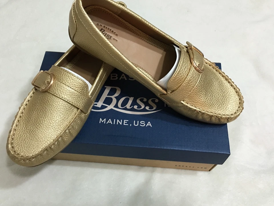 Nwb Bass Ladies Wayfarer Color Gold Snakeskin Loafer Shoes Size 8 - Image 3 of 4