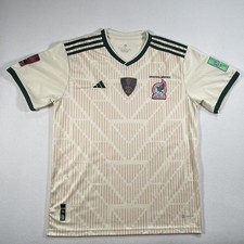 Mexico Soccer Jersey Mens XL Cream Green FIFA World Cup 2022 Adidas AEROREADY