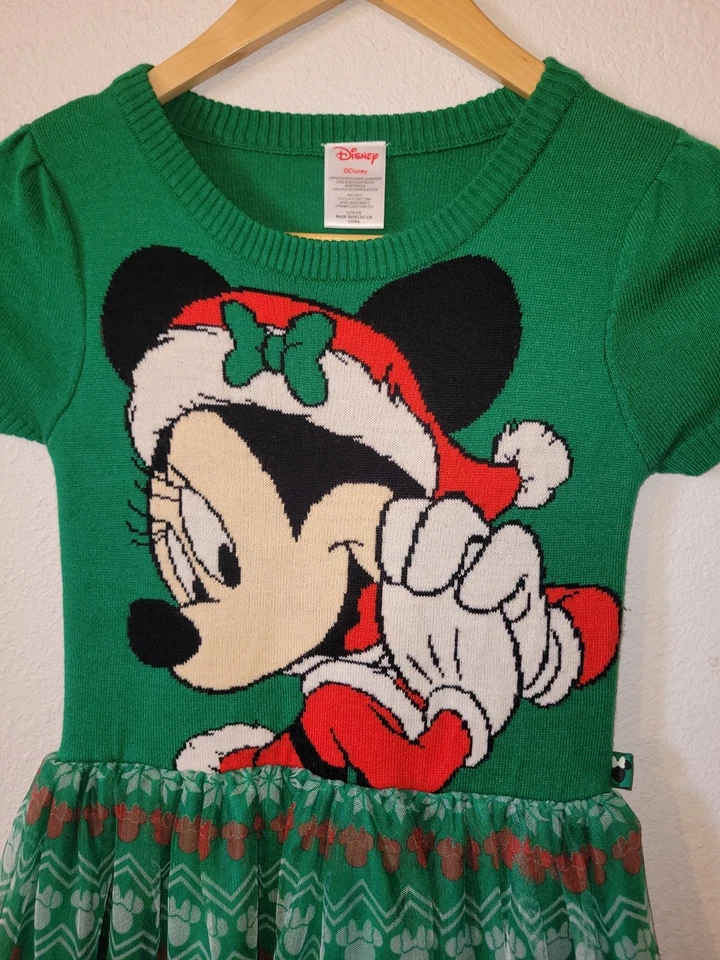 Vestido DISNEY Navidad MINNIE MOUSE Rojo Verde Tul Tejido Talla L Grande 10/12 Niñas  Foto 3 de 4