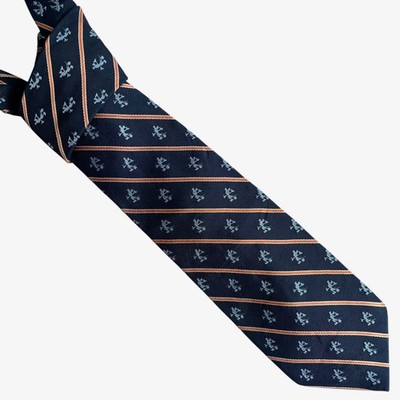 Vintage Seidenkrawatte 90er Walt Disney geometrisch Mickey Mouse marineblau & orange gestreift