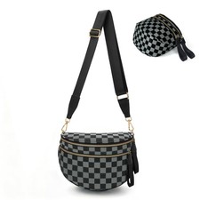 Crossbody Bags for Women, Checkered Bum Bag Crossbody, Spacious Nylon Shoulde...