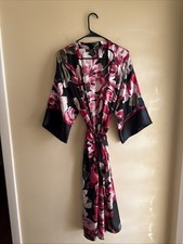Lilac London Floral Wrap Satin Peignoir Robe Large Nightgown Gown Coverup Pink
