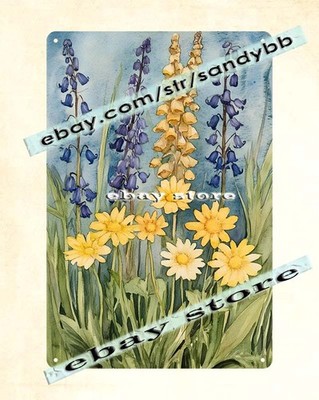 Blue yellow lupine metal sign yellow daisies