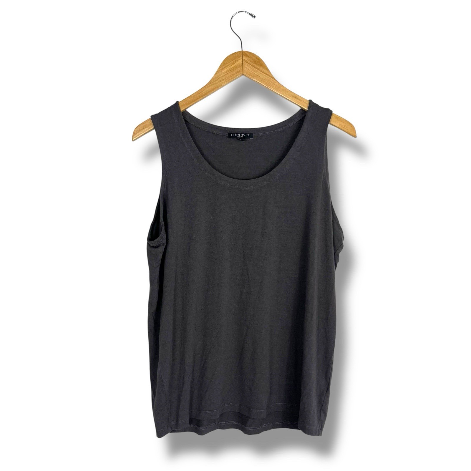 Eileen Fisher Tank Scoopneck Grey Shell Minimalist Made In USA Large Petite