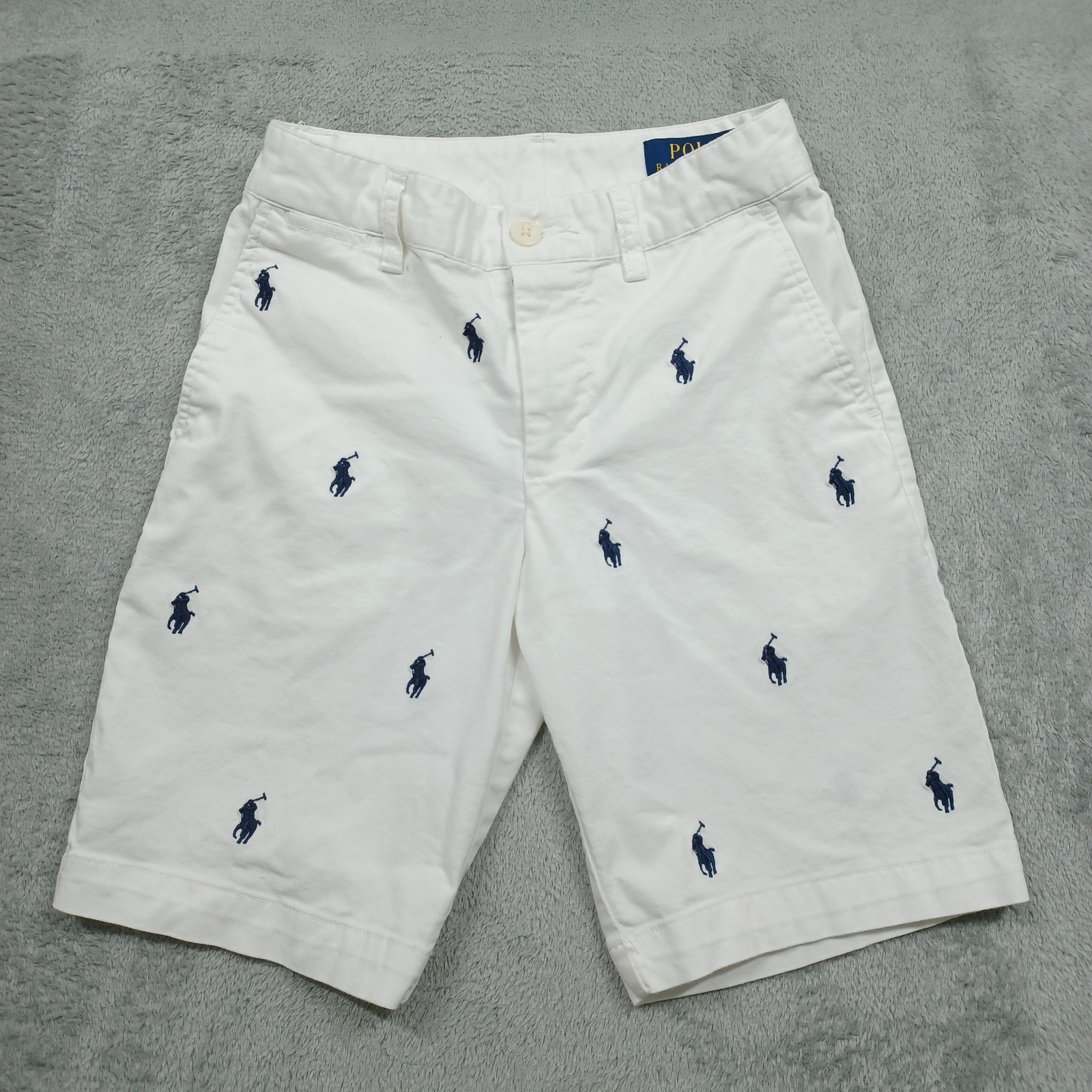 Polo Ralph Lauren Shorts Boys 8 White All Over Print Chino Pockets