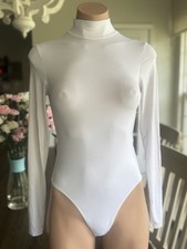 Zara White Mock Neck Bodysuit Long Sleeve Stretch Size M