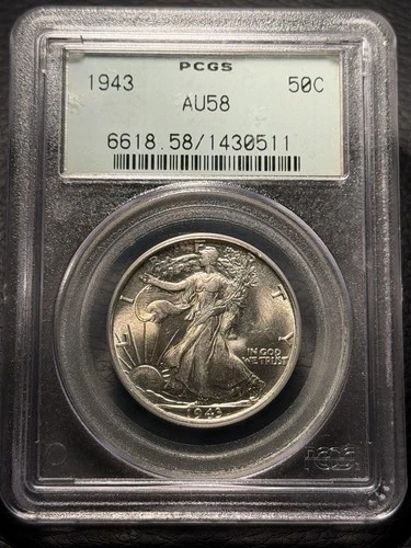 1943 Silver Walking Liberty Half Dollar PCGS AU58 OGH Old Green Holder