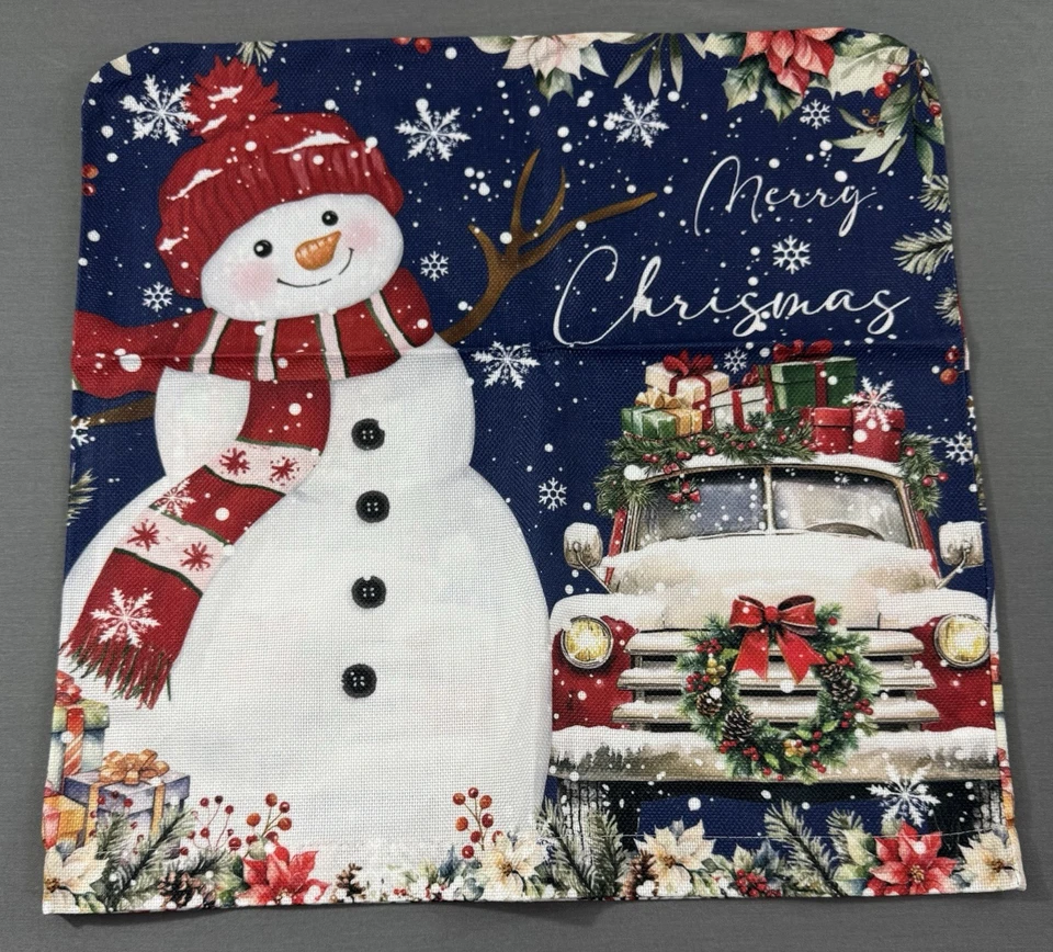 Christmas Chair Covers Set Of 4 For Dining Room Chair Back Cover Truck Snowman - Image 3 of 4