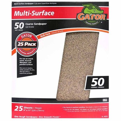 9'' x 11'' Multi-Surface Sanding Sheets, 50 Grit, 25 Pack