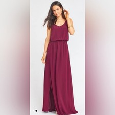 Show Me Your Mumu chiffon Merlot Burgundy Bridesmaid Maxi Dress S-NEW