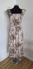 AllSaints Cream Animal Print Midi Dress UK 10 Mali Ukushisa Ruffle Shirred Boho