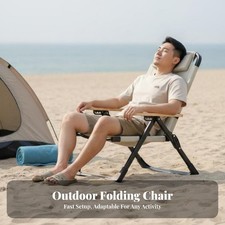 Highrear Reclining Chair sturdy Duty Camp Seat Anti-Slip Feet for Beach,