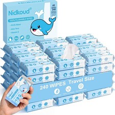 Travel Flushable Wipes, 240 Wipes 40 Pack 99.5 Water  Plant-Based, Mini Wet