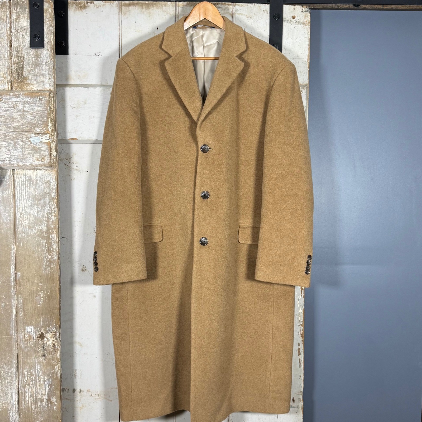 Abrigo largo tostado Paul Fredrick para hombre 100 % pelo camel Portugal talla L
