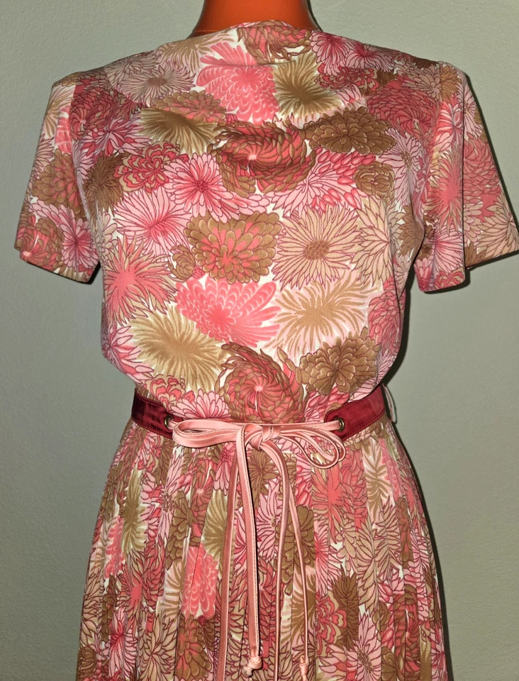 Vestido Vintage Años 60 R&K Originales Rockabilly Secretary Mod Rosa Floral Plisado M? Foto 3 de 4