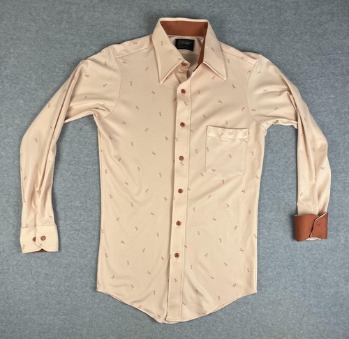 Vintage JC Penney Ultressa Hemd Herren Medium Pfirsich Braun Langarm Disco 70er