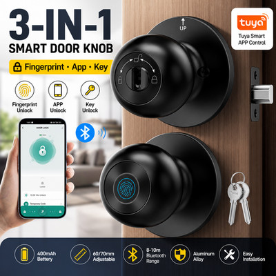 Smart Lock 3-in-1 Fingerprint Keyless Entry Door Knob with App Control Bluetooth