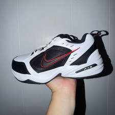 Men Nike Air Monarch IV Low Top Lace-Up Sneakers White/Navy 415445-102 Size 11