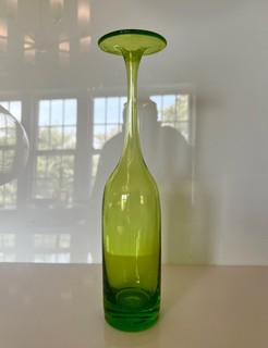 Tom Connally Greenwich Flint Craft 1164 Glass Decanter Green Lime Blenko Style