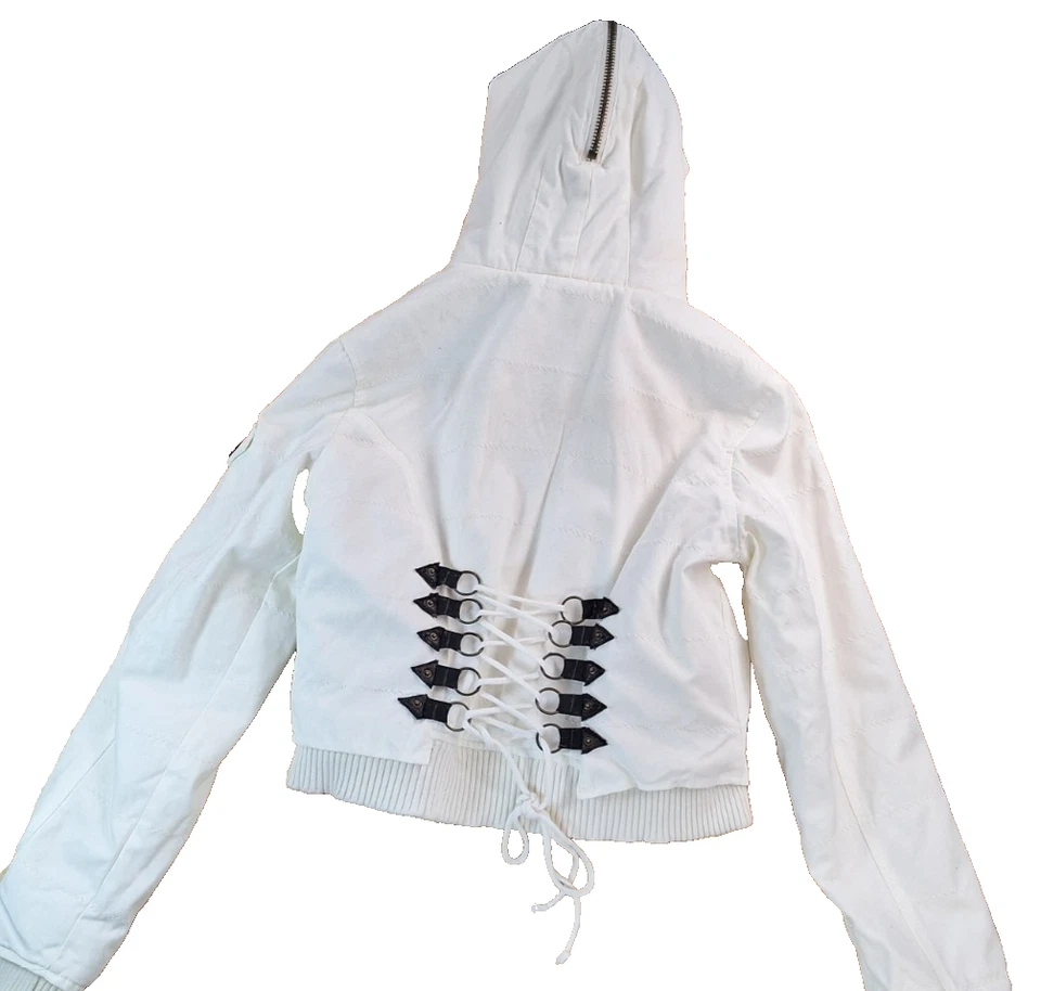 Chaqueta Blazer De Colección Guess Algodón Blanca Talla GRANDE Botones De Metal + Lazos Con Capucha Foto 4 de 4