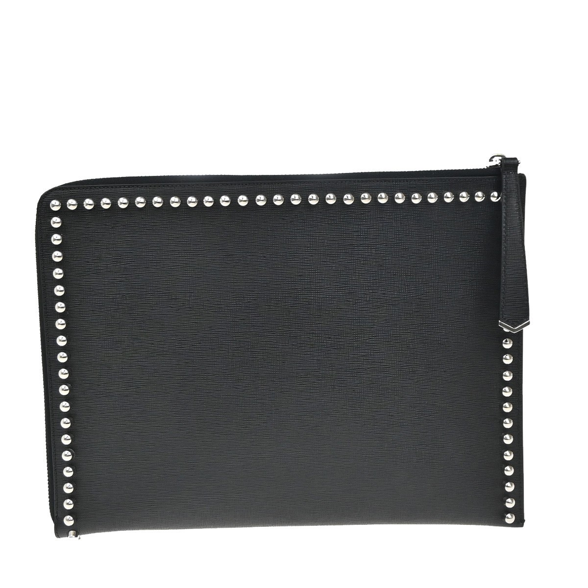 FENDI Karlito Karl Lagerfeld Clutch Bag Leather Fur Black SHW