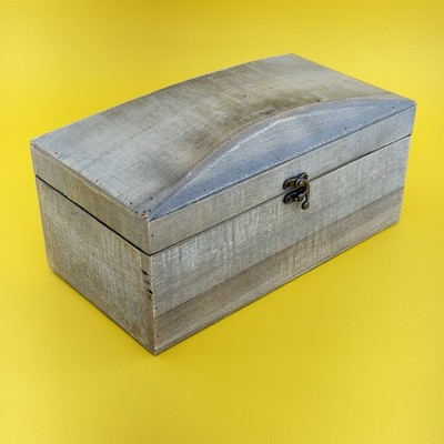 Rustic Wooden Storage Keepsake Box Curved Lid Decorative Chest Gray 11.75 