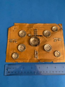RARE ANTIQUE/Vintage Shackman's German Doll House metal serving Set on orig card