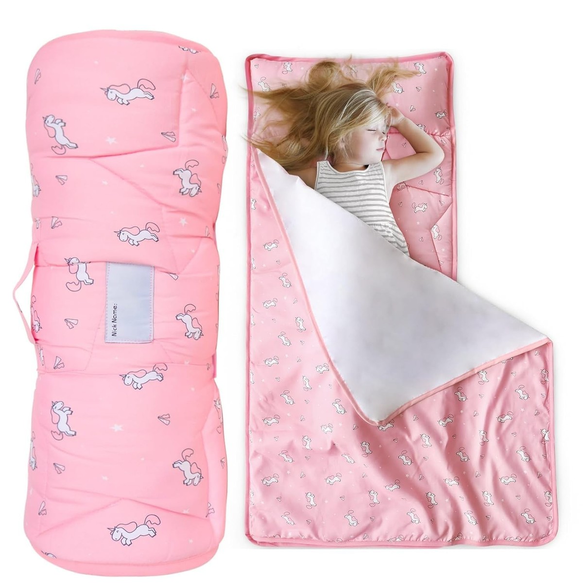 Tapis De Sieste Pour Enfant Avec Oreiller Et Couverture – Sac De Couchage Nomade 125x50 Cm, Anti-froid, Poignée, Pour Crèche Et Camping
