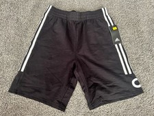 Boy's Adidas Athletic Shorts Black Stripe Logo NWT Size L 14/16 F8