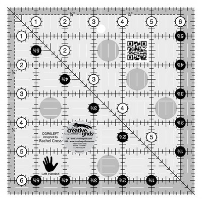 Creative Grids Quilt Ruler 6-1/2in x 6-1/2in Square   CGR6LEFT   Made in USA,...
