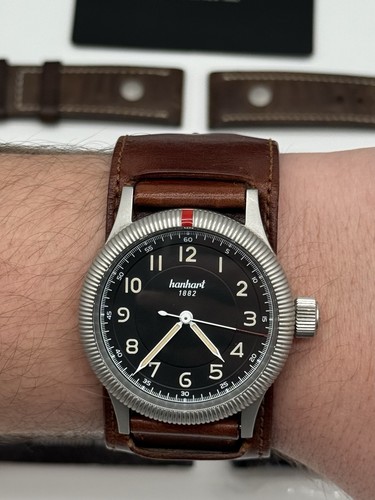 NOS Hanhart Pioneer One (762) Limited Edition 14/150 Steel Watch w/ Extras