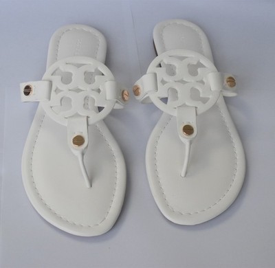 Tory Burch Miller white Leather Thong Sandals, Classic Logo, Size US 8.5  NWOB