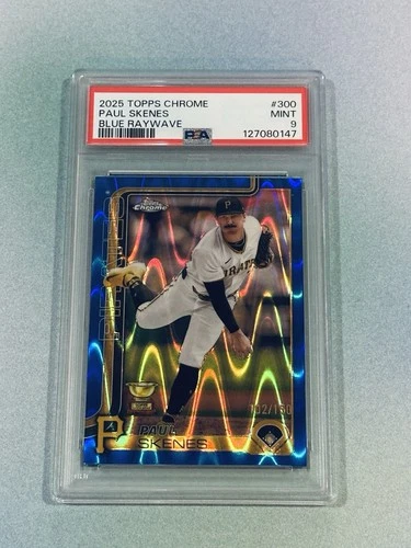 PSA 9 2025 Topps Chrome Paul Skenes 102/150 Blue RayWave Refractor #300