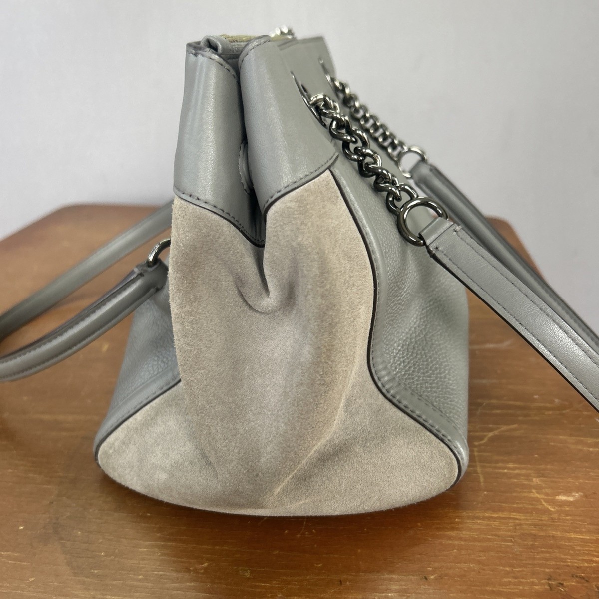 COACH 20165 Turnlock Edie Carryall Gray Pebbled Leather & Suede