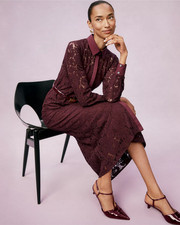 NEW ANN TAYLOR 198 POISED PLUM BELTED LACE MIDI SHIRTDRESS DRESS SZ 2
