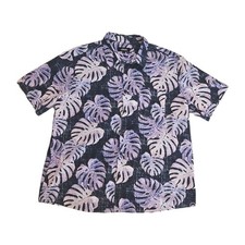 JOGAL Mens XL Hawaiian Beach Shirt Short Sleeve Button Up Purple Leaf Floral