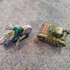 Vintage Tin Toy Motorcycle and Tank Vehicles Set. Marx, Lithograph, Litho Windup