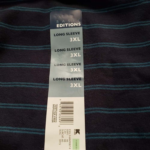 Big Men's Basic Editions 3XL Blue Striped LS 3 Button Knit Pullover Sweatshirt - Picture 7 of 9