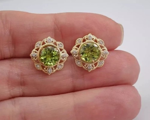 2Ct Round Cut Lab Created Peridot Halo Jacket Set Earring 14K Yellow Gold Plated - Picture 5 of 6