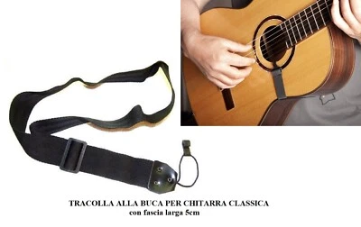 GEWA TRACOLLA IN NYLON PER CHITARRA CLASSICA Collare largo 5cm con gancio per la buca