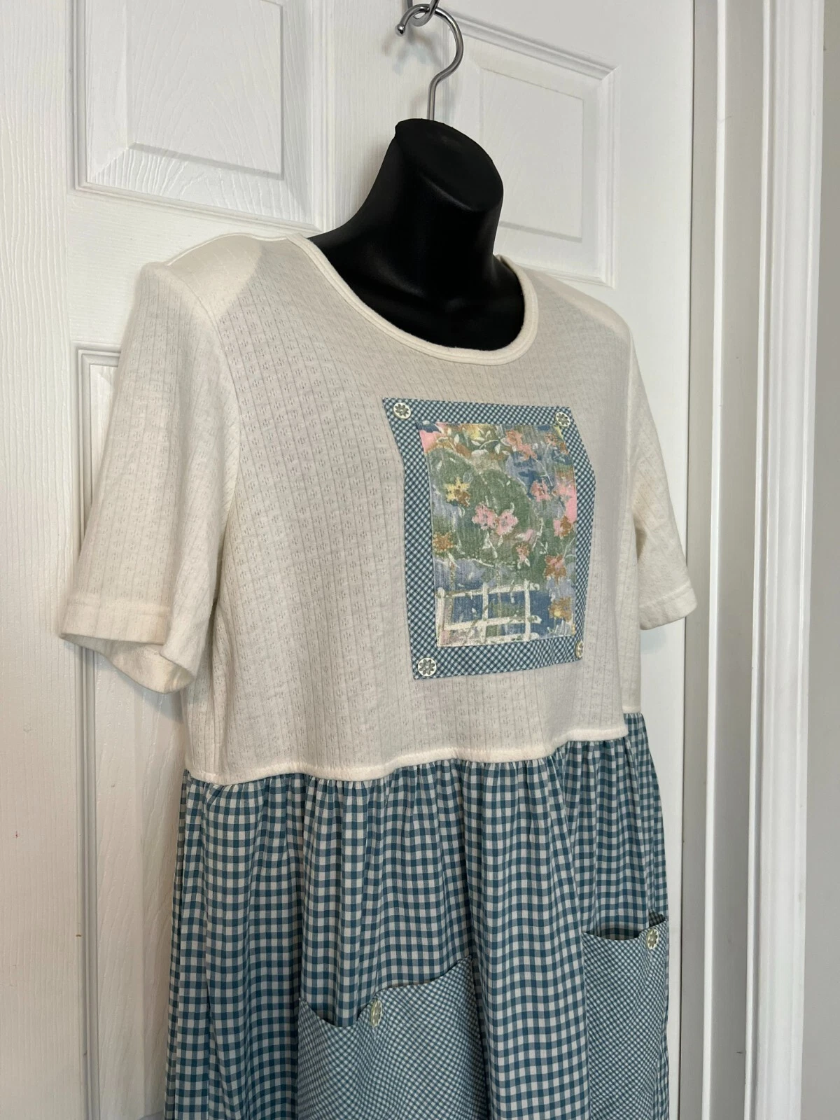 OFF WHITE ABITO VINTAGE TEDDI BLU BIANCO SPORCO A QUADRI TAGLIA XL