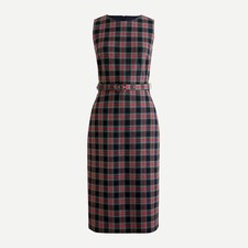 Vestido Vaina J Crew AT605 NUEVO CON ETIQUETAS Talla 00P Elegante Cinturón AZUL MARINO Stewart Tartán Cuadros