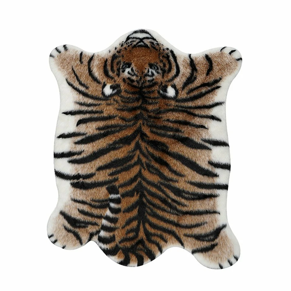 Tiger Print Rug Faux Animal Cow Hide Cute Floor Mat Non Slip Carpet 90x110CM - Image 4 of 4