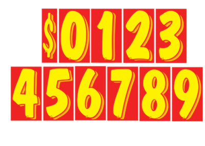 Car Dealer Red and Yellow Windshield Numbers, 11 dz, Size 7 1/2''