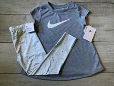 Girls nike gray tshirt swoosh leggings size 6 NWT