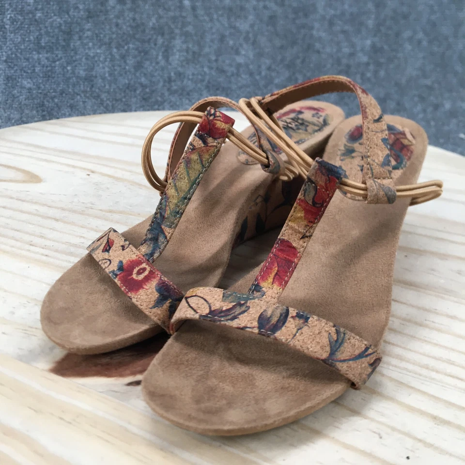 Style & Co Sandal Womens 6M Beige Mulan Floral T Strap Slip On Wedge Heel Suede - Image 3 of 4