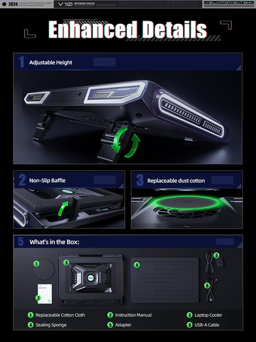 llano V10 Laptop Cooling Pad with Powerful Turbofan, Gaming Laptop Cooler with A - 第 3/7 張圖片