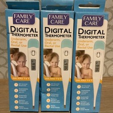 Family Care Digital Thermometer Underarm, Oral or Rectal Use Lot Of 3