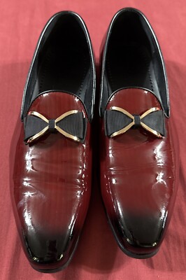Moretti Black Label Dylan Burgundy Patent Dress Shoes With Bow Size 10 