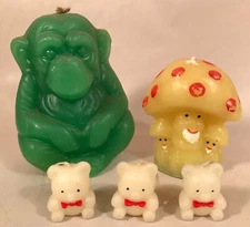Hippy Candle Collection: Magic Mushroom, Monkey, Bow Tied Teddy Bears